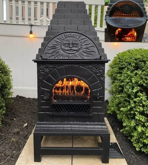 Chiminea Patio, Fireplace Wood Burning, Outside Fireplace, Fireplace Wood, Outdoor Kitchen Decor, Deck Party, Wood Fire Pit, Backyard Fireplace, Outdoor Oven