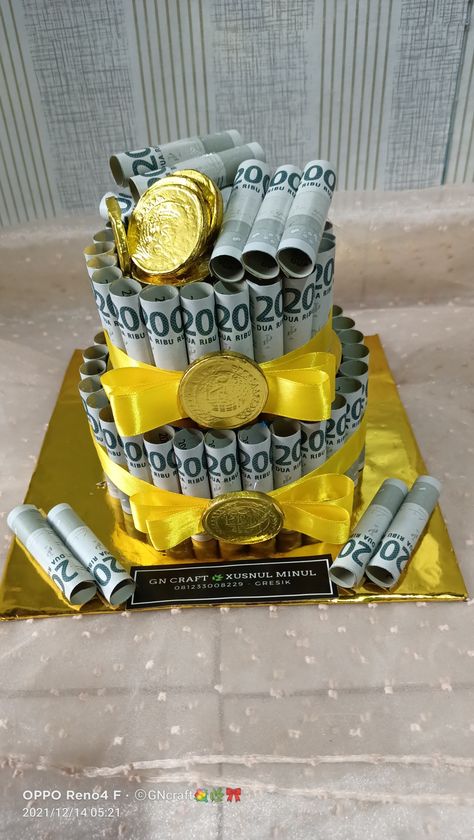 Money Tower Cake, Tart Snack Buket, 2000 In 2 Months, Money Tower, Snack Tart, Money Wreath, Bucket Uang, Save 2000, Money Birthday Cake