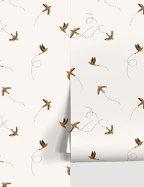 Sparrow Wallpaper by Rylee + Cru Bird Wall Paper, Modern Laundry Room Wallpaper, Sparrow Wallpaper, Airy Kitchen, Neutral Landscape, Light Landscape, Birds Wallpaper, Ceiling Wallpaper, Bedroom Decor Lights