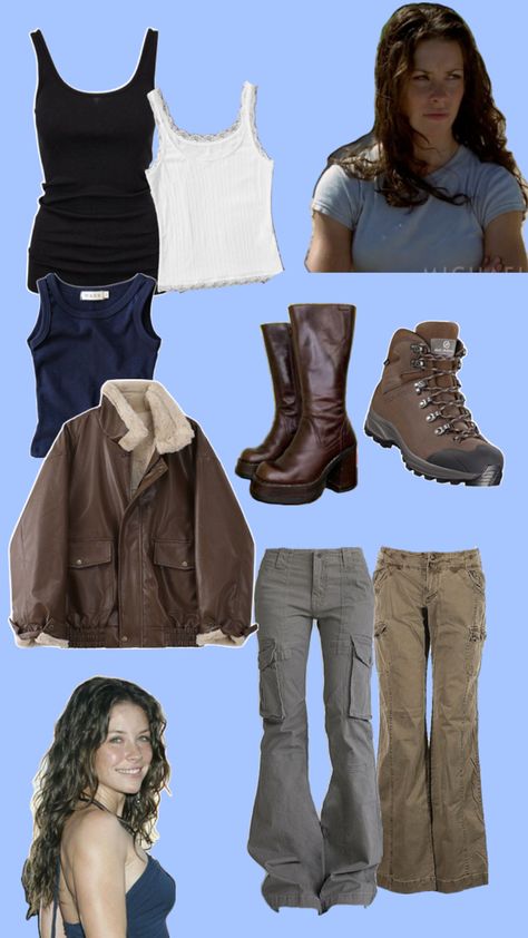 a kate outfit pin from the tv series lost. Low Waist Flared Jeans, Interesting Necklace, Kate Austen, Micro Shorts, Becoming Her, Travel Vibes, Finding My Style, Dream Outfits, Backpack Travel