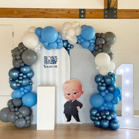 Baby Boss Decoration Ideas, Baby Boss Birthday Party Theme, Boss Baby Birthday Theme, Boss Baby Birthday Party Boy, Boss Baby Baby Shower, Baby Boss Birthday, Blue Balloon Garland, Boss Birthday