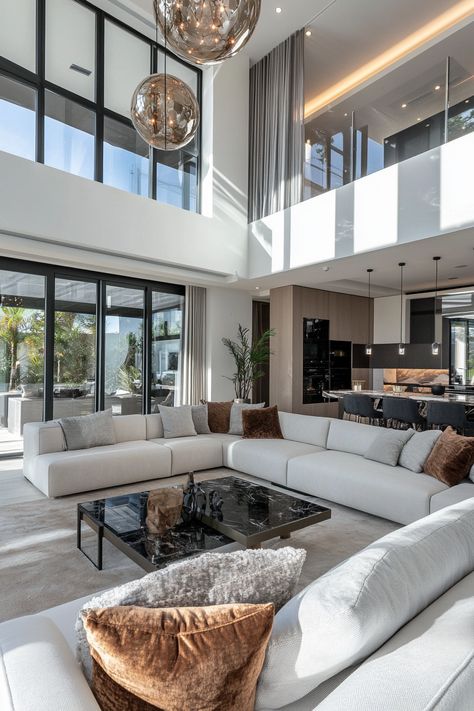 13 Stylish Open Concept Living Room Designs To Try - DreamyHomeStyle Second Floor Living Room, Open Concept Apartment, Living Room Kitchen Combo, Concept Living Room, Knock Down Wall, Double Volume, Loft House Design, Open Concept Living Room, Double Height