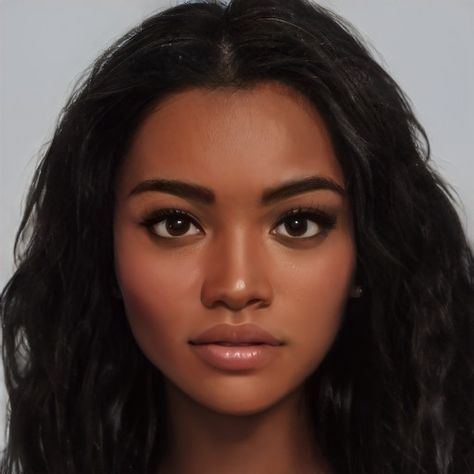 Artbreeder Portraits, Art Breeder, Girls With Black Hair, Honey Hair, Bold Makeup, Face Characters, Girls Characters, Young And Beautiful, Digital Portrait