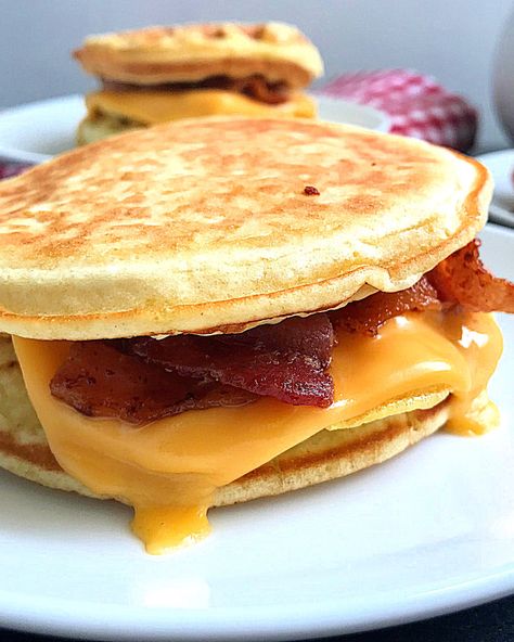 Bacon-egg & cheese Mcgriddle Bacon Mcgriddle Recipe, Make Ahead Mcgriddle, Pancake Egg Sandwich, Homemade Mcgriddle Breakfast Sandwiches, Mcgriddle Recipe, Sonic Restaurant, Bacon Egg And Cheese Mcgriddle, Mcdonald's Breakfast, Make Ahead Egg Mcmuffin