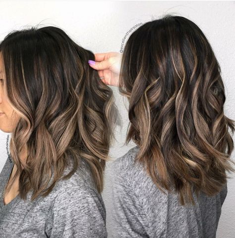 @excellenthairsalon caramel highlights, balayage, asianhair Hair Highlights Caramel, Asian Hair Lob, Lob Highlights, Caramel Highlights Balayage, Hair Color Men, Balayage Inspiration, Asian Hair Highlights, Asian Balayage, Hip Hair