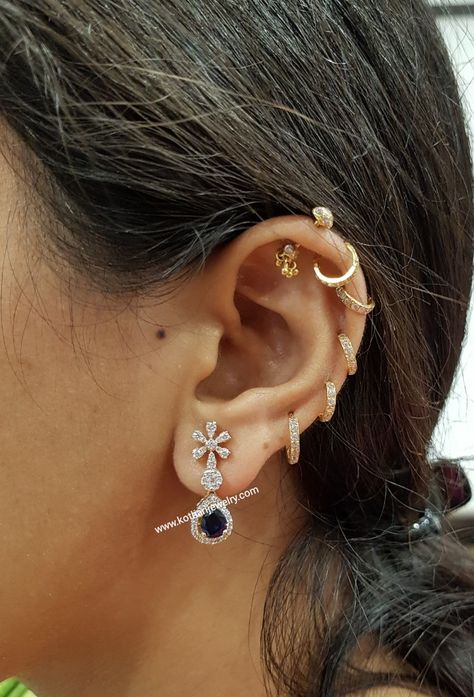 Diamond Earrings Design Indian, Bugadi Earring Design Diamond, Light Weight Diamond Earrings, Side Tops Earrings Gold, Bugdi Earring Design, Bugadi Earring Design In Gold, Diamond Earrings Indian Daily Wear, Ear Piercings Indian, Bugadi Earring Design