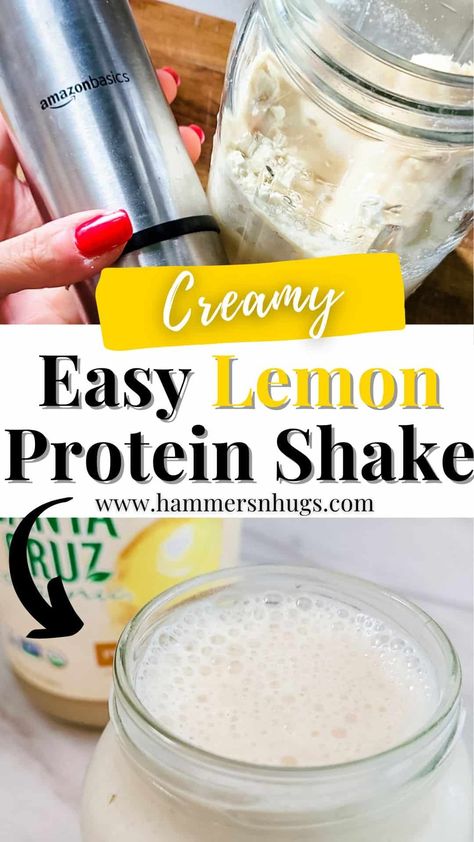 With 30g of protein, this creamy, easy lemon protein shake recipe is a delicious boost of belly-flattening, muscle-building protein. Tap on this pin to get this recipe and more with Ahna Fulmer // HammersNHugs.com. #smoothie #protein #shake Lemon Protein Shake, Creamsicle Protein Shake, Peach Protein Shake, Lemon Smoothie Recipes, Protein Shake Recipes To Gain Muscle With Protein Powder, Premire Protien Shake Recipes Vanilla, Protien Shake Recipes, Lemon Protein, 30g Of Protein