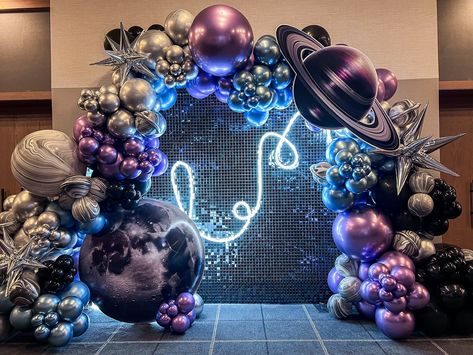 Space Themed Party Decor, Intergalactic Decorations, Moon Prom Theme, Out Of This World Dance Theme, Outer Space Prom Theme, Out Of This World Homecoming Theme, Space Dance Theme, Galaxy Balloon Garland, Out Of This World Theme Party