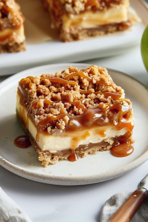 Caramel Apple Cheesecake Bars with Streusel Topping - Insanely Good Mini Loaf Recipes, Apple Cheesecake Bars, Caramel Apple Cheesecake Bars, Apple Streusel, Apple Cakes, Caramel Apple Cheesecake, Thanksgiving 2024, Apple Cheesecake, Blondies Bars