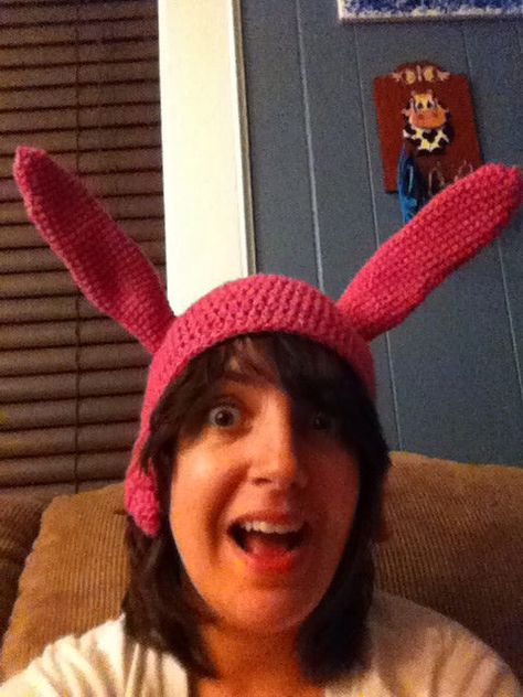 Louise's Hat (Bob's Burger) Louise Bunny Ears, Bunny Hat Crochet, Bobs Burgers Louise, Crochet Bob, Half Double Crochet Decrease, Bobs Burger, Double Crochet Decrease, Front Post Double Crochet, Burger Restaurant