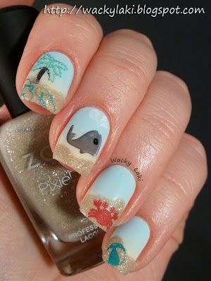 Beach nails! Beach Nail Art Designs, Ocean Nail Art, Beach Themed Nails, Cruise Nails, Beach Nail Art, Beach Nail Designs, Beachy Nails, Summer Nail Polish, Sea Theme