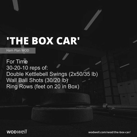 "The Box Car" Workout, | WODwell - For Time; 30-20-10 reps of:; Double Kettlebell Swings (2x50/35 lb); Wall Ball Shots (30/20 lb); Ring Rows (feet on 20 in Box) Ring Rows Workout, Rows Workout, Background Story, Wall Balls, Kettlebell Swings, Jolly Roger, Box Car, Kettlebell, Pyramid