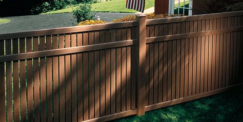 Imperial Fence | CertainTeed Privacy Fence Stain Color Ideas, Craftsman Privacy Fence, Wooden Privacy Fence Gate, Wood Privacy Fence Stain Colors, Dark Brown Privacy Fence, Pool Safety Fence, Vinyl Fence Panels, Wood Fence Design, Types Of Fences