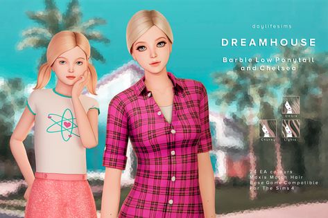 DREAMHOUSE SET - Barbie and Chelsea | Patreon Sims 4 Barbie Cc, Daylife Sims, Barbie And Chelsea, To My Dear Friend, Masculine Clothing, Sims 4 Dresses, Sims 4 Characters, Barbie Hair, Is It Just Me