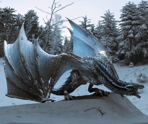 Viserion Viserion Art, Ice Wyvern, Viserion Dragon, Drogon Viserion Rhaegal, Black Wyvern Fantasy Art, Dragon Poses, Game Of Thrones Dragons, Mythical Dragons, Got Dragons