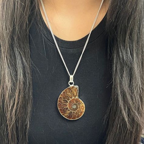 Ammonite Fossil Pendant With Silver Chain Necklace 925 - Etsy Fossil Jewelry, Ammonite Fossil, Organic Jewelry, Natural Gemstone Jewelry, Eco Friendly Jewelry, Handmade Jewelry Gift, Sustainable Jewelry, Gemstone Necklace Pendant, Sterling Silver Necklace Pendants