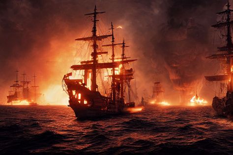 Burning Ship Aesthetic, Pirate Ship On Fire, Pirate Romance Aesthetic, Shipwreck Aesthetic, Burning Ship, Burn The Ships, Pirate Ship Art, Burning City, Pirate Movies