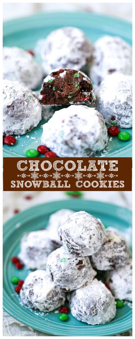 Indulge in the festive delight of Chocolate Snowball Cookies, a perfect holiday party snack. These chocolate desserts are a Christmas essential, adding a snowy charm to your table. Enjoy the rich, decadent taste of these chocolate cookies, encased in a powdered sugar shell for that magical holiday touch. A treat that's as fun to make as it is to devour! A must-try Christmas tradition! Chocolate Snowball Cookies Recipe, Chocolate Snowball Cookies, Snowball Cookie, Festive Dessert Recipes, Chocolate Snowballs, Easy Vegan Cookies, Snowball Cookie Recipe, Russian Tea Cake, Yummy Desserts Easy