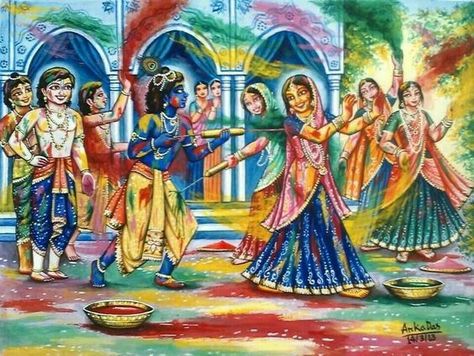 Radhakrishna Holi, Holi Painting, Holi Drawing, Love Krishna, Krishna Holi, Happy Holi Images, Radha Krishna Holi, Holi Images, Shri Radha