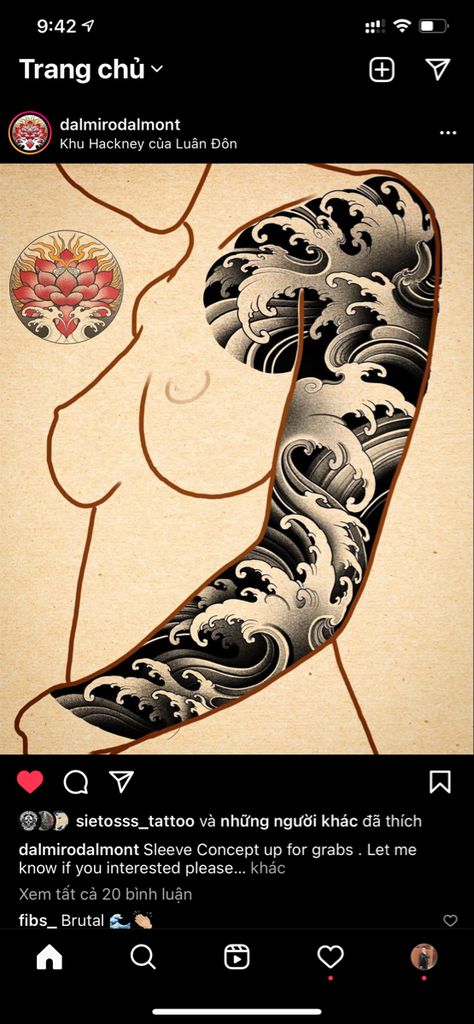 Wave Tattoo Sleeve, Japanese Water Tattoo, Japanese Wave Tattoos, Ocean Sleeve Tattoos, Koi Tattoo Sleeve, Japanese Tattoos For Men, Wave Tattoo Design, Men Tattoos Arm Sleeve, Japan Tattoo Design