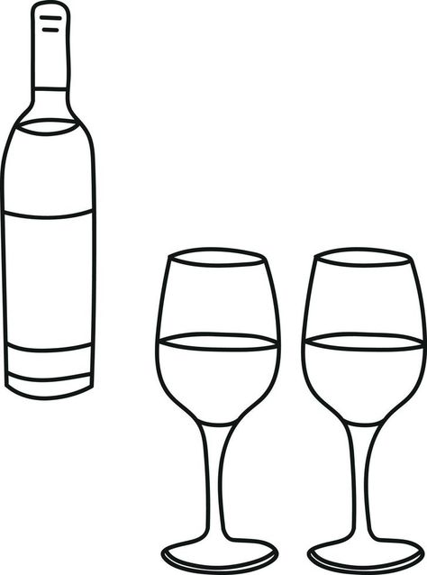 Drawing of a Bottle with Wine and Glasses in Doodle Style Wine Doodle, Wine Glass Drawing, Glass Drawing, Doodle Style, Vector Sketch, Art Cards, Drawing Easy, Beer Glass, Letter Art