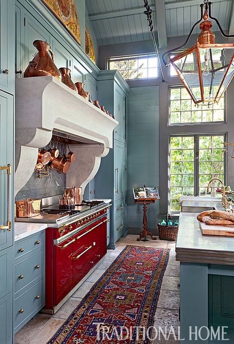 Love this color combination! Turquoise Kitchen, Popular Kitchens, Classic Kitchen, Tudor House, Red Kitchen, Blue Kitchens, Painting Kitchen Cabinets, Interior Design Trends, Salt Lake City