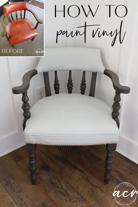 Can you paint vinyl?? Yes, you can and I'll show you how to paint vinyl today! artsychicksrule.com Painting Vinyl Chairs Diy, Painting Vinyl Furniture, Paint Vinyl Chair, Headboard Makeover, Crafting Decor, Pvc Chair, French Cottage Decor, Paint Vinyl, Paint Upholstery