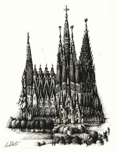 Sagrada Familia Tattoo, Dark Tattoo, Architectural Drawings, Piercing Tattoo, Cologne Cathedral, Architecture Art, Tatting, Tattoo Ideas, Tattoo Designs