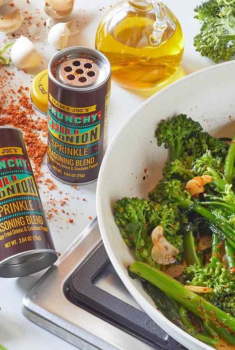 Trader Joe's just launched a spicy new seasoning blend to rival the fan-favorite Everything but the Bagel seasoning: Crunchy Chili Onion Sprinkle. Our editor tried it, and here's what she thought. #fastrecipes #quickrecipe #realsimple #recipeideas #recipes #weeknight #traderjoes Crunchy Chili Onion Trader Joes Recipes, Everything But The Bagel Seasoning, Everything But The Bagel, Sprinkles Recipe, Trader Joes Recipes, Bagel Seasoning, Toast Toppings, Seasoning Blend, Trader Joe