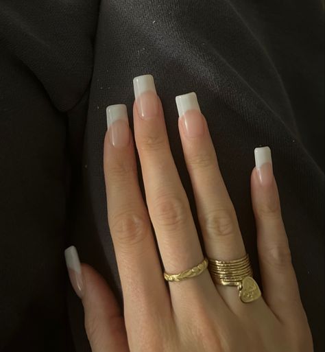 Simple White French Tip Nails Square, Blurred French Tip Nails, Rihanna French Tip Nails, Italian French Tip Nails, Nails Inspo Aesthetic Coffin, Half Inch Nails, Square 90s Nails, Carmela Soprano French Nails, Old French Tip Nails