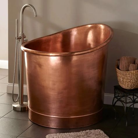 39-Inch Round Japanese Soaking Style Antique Finish Copper Bathtub - Coppersmith® Creations Tub With Seat, Copper Soaking Tub, Copper Bathtub, Bathing Routine, Antique Bathroom, Slipper Bath, Copper Tub, Copper Bath, Copper Bathtubs