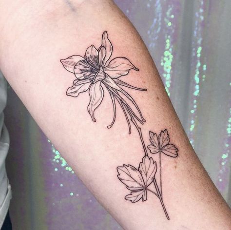 Columbine Tattoo, Columbine Flower Tattoo, Flower Tattoo Meaning, Grandparents Tattoo, Men Flower Tattoo, Flower Tattoo Meanings, Birthday Tattoo, Columbine Flower, Petite Tattoos