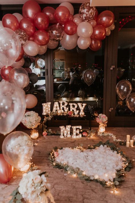 Room Decor Proposal Package - The One Romance Wedding Proposal Videos, Wedding Proposal Ideas Engagement, Surprise Proposal Pictures, Balloon Proposal, Girlfriend Proposal, Cute Proposal Ideas, Engagement Balloons, Proposal Pictures, Boda Mexicana