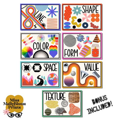 Elements of Art Classroom Decor Bundle, Classroom Poster Bundle, Teacher Bulletin Board, Set for Elementary, Art Teacher Printable https://etsy.me/3AdLsU1 #artteacherdecor #elementsofart #classroomdecor #artteacherresource 6 Elements Of Art, Elementary Art Bulletin Board Ideas, Elementary Art Room Decor, Art Classroom Rules, Blue Classroom, Art Class Posters, Art Classroom Posters, Art Room Doors, Art Cd