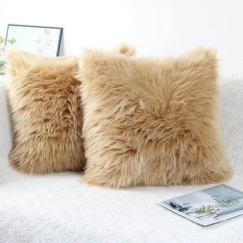 Amazon.com: OYIMUA Fluffy Decorative Throw Pillow Covers 20×20, Faux Fur Farmhouse Luxury Pillow Cases,Soft Plush Fuzzy Beige Cushion Covers for Sofa Couch Living Room Bedroom Set of 2 : Home & Kitchen Fluffy Cushions, Unique Interior Design, Luxury Pillows, Wool Throw Pillows, Beige Cushions, Decorative Throw Pillow Covers, Throw Pillow Cases, Decorative Throws, Cushions On Sofa