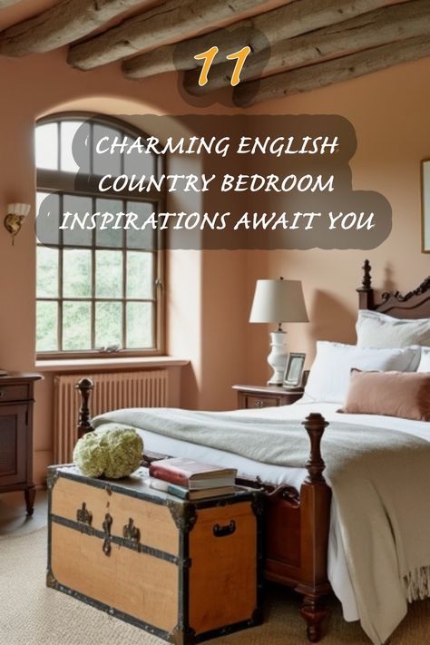 Discover the timeless elegance of English country bedrooms! This space perfectly blends rustic charm with cozy comfort. I love the warm tones and inviting textures, making it a perfect retreat. From the beautiful wooden beams to the vintage trunk serving as a unique storage solution, every detail adds character. Let these inspirations spark your creativity for creating a serene bedroom atmosphere. English Country Bedrooms, Modern Victorian Bedroom Ideas, English Country Bedroom, Country Bedroom Ideas, Modern Victorian Bedroom, Overstuffed Armchair, English Country Design, Bedroom Atmosphere, Country Bedrooms