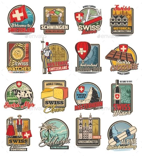 Switzerland Decor, Architecture Vector, Switzerland Painting, Switzerland Art, Adelboden, Our Adventure Book, Switzerland Flag, Chocolate World, Collage Scrapbook