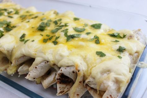 Bean Burritos with White Cream Sauce #mexicanfoodrecipes #burrito #dinner #easy #quick White Cream Sauce, Freeze Beans, Frozen Burritos, Cream Cheese Sauce, Bean Burritos, Diced Green Chilies, Dinner Easy, It Funny, White Sauce