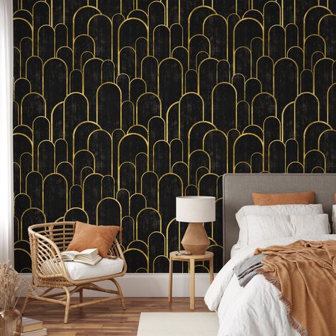 Geometric Gold Pattern Wallpaper, Luxury Black and Gold Wallpaper, Removable Mural, Self Adhesive Peel and Stick Wallpaper, Wall Mural - Etsy Australia Gold Pattern Wallpaper, Black And Gold Wallpaper, Geometric Pattern Wallpaper, Wallpaper Luxury, Wallpaper Peel And Stick, Wallpaper Removable, Gold Wallpaper, Wallpaper Wall, Gold Pattern