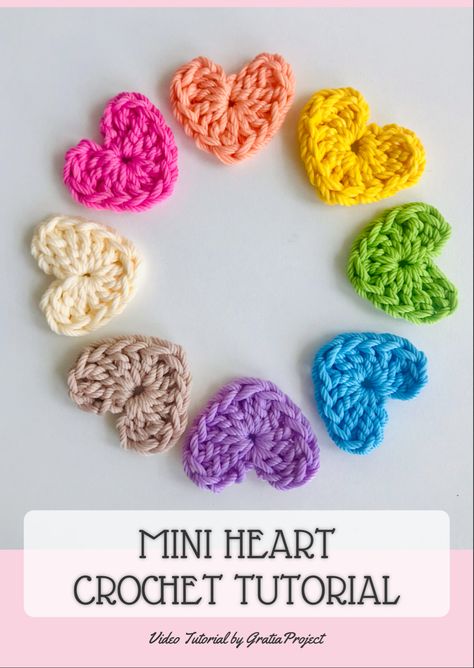 Crochet Heart Apliques, Home Ec Sewing Projects, Crochet Mini Heart Pattern, Crochet Mini Heart Free Pattern, Crochet Heart Tutorial Video, Mini Flowers Crochet, How To Crochet A Heart For Beginners, Crochet Heart Video, Crochet Mini Flowers Free Pattern