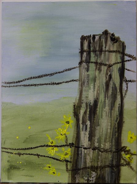 Old Fence Post Paintings, Fence Post Painting, Fence Painting Canvas, Beginners Sketching, Canvas Painting Party, Farm Fencing, Road Drawing, Collage Quilting, Fence Painting