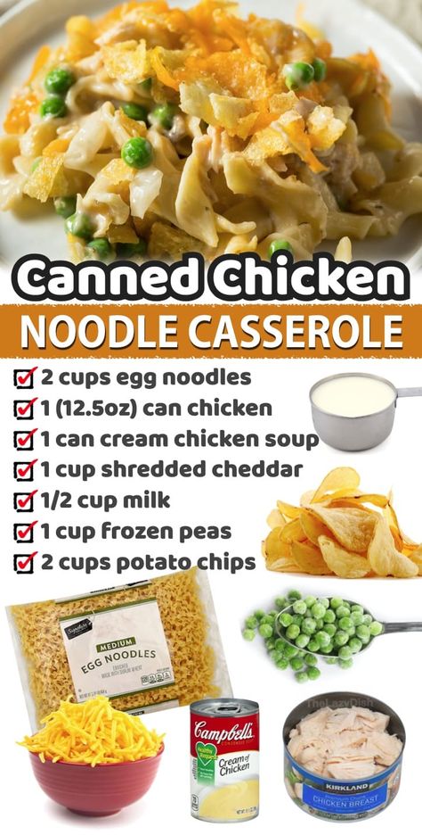 Dinner With Canned Chicken, Easy Chicken Salad Sandwich, Quick And Easy Dinner Ideas, Can Chicken Recipes, Chicken Noodle Casserole, Best Meals, Meals To Make, Noodle Casserole, Quick And Easy Dinner