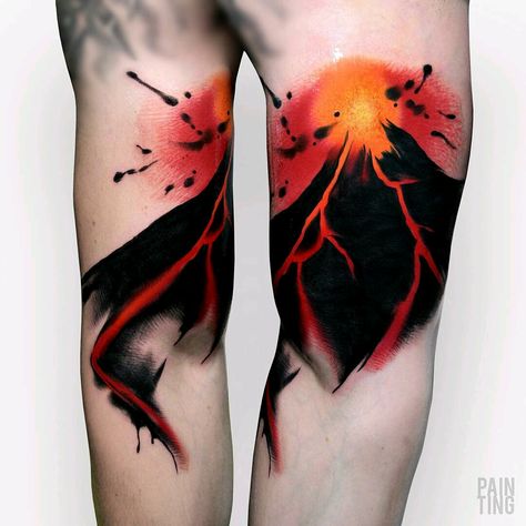 Lava Tattoo, Dragon Eye Drawing, Ink Tattoo Design, Red Ink Tattoo, Volcano Lava, Red Tattoo Ideas, Leg Painting, Red Tattoo, Tattoo Now