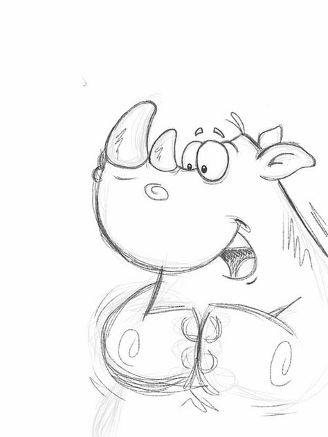 Rhino Drawing Cute, Rhino Drawing Simple, Cartoon Animal Drawings, Rhino Sketch, Funny Animal Drawings, Rhino Cartoon, Rhino Drawing, Sketches Cute, Rhino Illustration