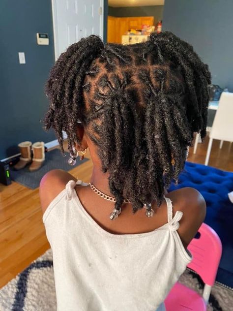 Loc Hairstyles For Girls Kids, Little Black Girls Loc Styles, Kids Locs Styles Daughters, Kid Loc Styles, Kids Dreads Hairstyles, Kids Loc Styles, Short Dread Styles, Girl Locs, Dreadlocks Hair Care