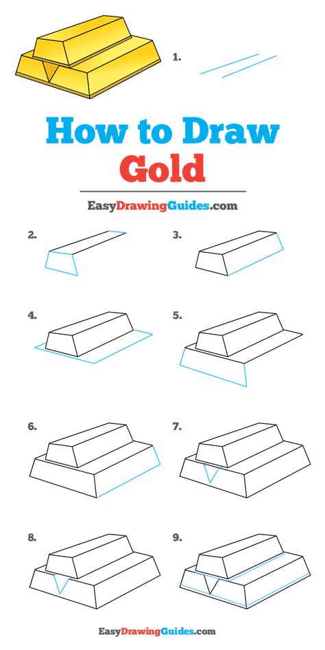 Golden-haired Draw Objects, Draw Doodles, Gold Drawing, Hair Stenciling, Easy Drawing Tutorial, Drawing Tutorials For Kids, Gold Bars, Drawing Tutorial Easy, Step Drawing