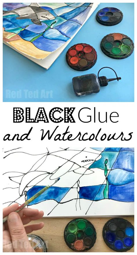 Ocean Black Glue Art Projects - Red Ted Art - Kids Crafts Black Glue Art Projects, Glue Art Projects, Black Glue Art, Stained Glass Project, Ocean Art Projects, March Ideas, Art Docent, Red Ted Art, Summer Art Projects