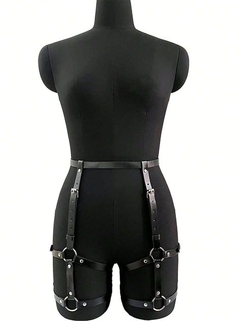 1pc Women's Black Leather Garter Belt Harness Gothic Body Decoration Belt For Daily Clothing Matching | SHEIN South Africa Harness Reference, Thigh Belts, Leather Thigh Harness, Unicorn Piggy Bank, Y2k Theme, Leather Garter Belt, Thigh Straps, Diy Dresses, Thigh Harness