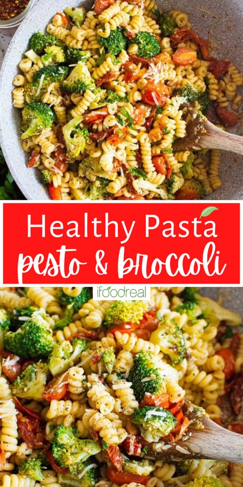 Turn that craving for carbs into a yummy meal with this Healthy Pasta recipe that is simple to prepare! Ready in just over 30 minutes this pasta dinner recipe is bursting with flavor from pesto, sun-dried tomatoes, broccoli and Parmesan cheese. Healthy Pesto Pasta, Healthy Pasta Recipe, Pasta With Pesto, Healthy Pregnancy Food, Healthy Pesto, Pesto Pasta Recipes, Healthy Pasta, Pasta Dinner Recipes, Homemade Pesto