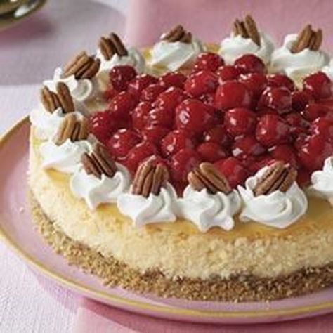 White Chocolate Cherry Pecan Cheesecake Chocolate Cherry Cheesecake, Pecan Cheesecake Recipes, White Chocolate Cherry, Pecan Cheesecake, White Chocolate Cheesecake, Cherry Cheesecake, Kraft Recipes, Cherry Pie Filling, Mini Cheesecakes